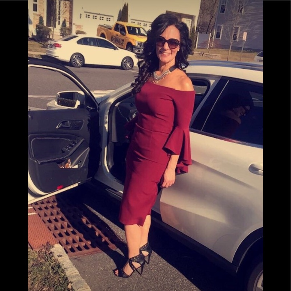 Milly off the Shoulder Burgundy Cocktail Dress